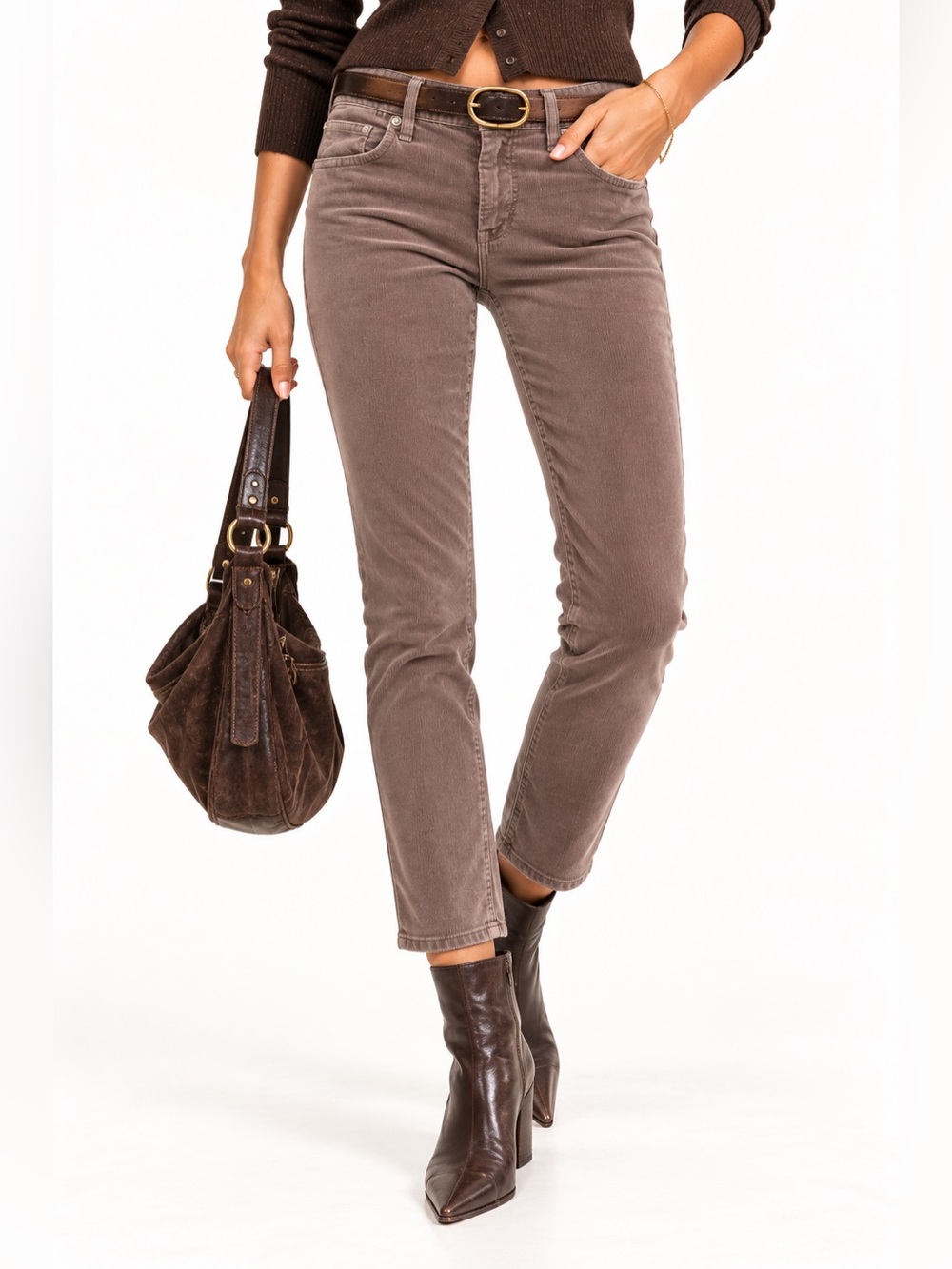 MOTHER The Muse Ankle Hopscotch Low Rise Corduroy Pants Taupe 25